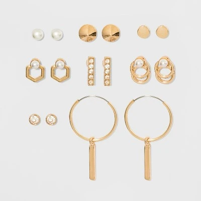 Pearls, Ball, Stud and Hoop Multi Earring Set 8pc - A New Day™ Gold 4 Pearls, Ball, Stud and Hoop Multi Earring Set 8pc - A New Day™ Gold - Image 2