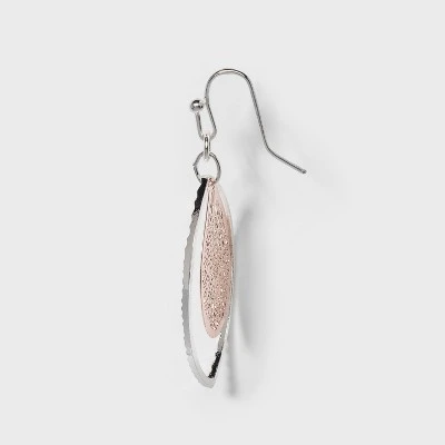 Leaf and Open Oval Drop Earrings - A New Day™ Silver/Rose Gold 3 Leaf and Open Oval Drop Earrings - A New Day™ Silver/Rose Gold