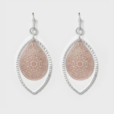 Leaf and Open Oval Drop Earrings - A New Day™ Silver/Rose Gold 5 Leaf and Open Oval Drop Earrings - A New Day™ Silver/Rose Gold - Image 3