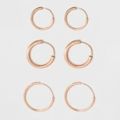 Endless Hoop Rose Gold Over Sterling Silver Small Three Earring Set 3pc- A New Day™ Rose Gold