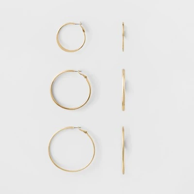 Hoop Earring Set 3ct - A New Day™ Gold 3 Hoop Earring Set 3ct - A New Day™ Gold