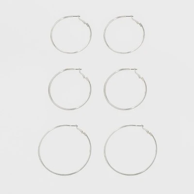 Hoop Earring Set 3ct - A New Day™ Silver 3 Hoop Earring Set 3ct - A New Day™ Silver