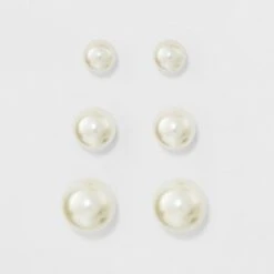 Faux Pearl Stud Earring Set 3ct - A New Day™ Silver -A New Day popular shop unnamed file 1361