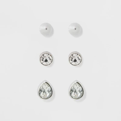 Stud Earring Set 3ct - A New Day™ Silver/Clear 4 Stud Earring Set 3ct - A New Day™ Silver/Clear - Image 2