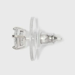 Cubic Zirconia and Sterling Silver Round and Square Stud Earring Set 3pc - A New Day™ Silver/Clear