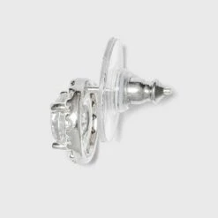 Women's Sterling Silver Cubic Zirconia Round Halo Button Stud Earrings - A New Day™ Silver/Clear