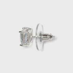 Sterling Silver Cubic Zirconia Duo Square Stud Earring Set - A New Day™ Clear
