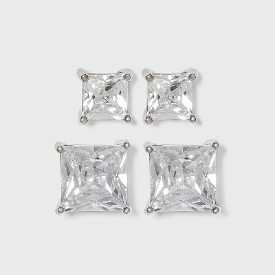Sterling Silver Cubic Zirconia Duo Square Stud Earring Set - A New Day™ Clear 4 Sterling Silver Cubic Zirconia Duo Square Stud Earring Set - A New Day™ Clear - Image 2