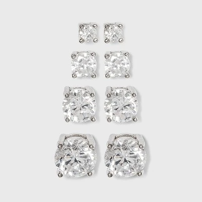 Sterling Silver Cubic Zirconia Quad Multi Size Stud Earring Set 4pc - A New Day™ Clear 4 Sterling Silver Cubic Zirconia Quad Multi Size Stud Earring Set 4pc - A New Day™ Clear - Image 2