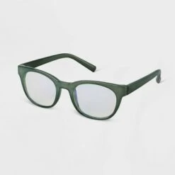 Women's Plastic Square Blue Light Filtering Glasses - A New Day™ Dark Green