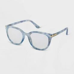 Women's Marble Print Cateye Blue Light Filtering Glasses - A New Day™ Blue