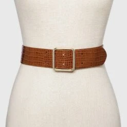 Women's Double Center Prong Belt - A New Day™ Cognac Croc