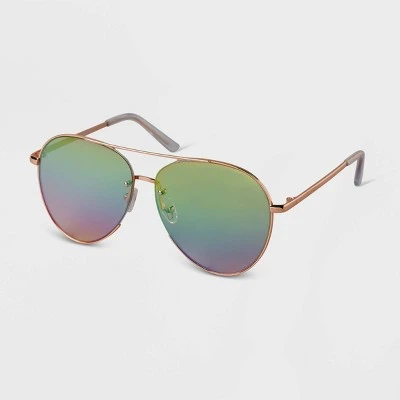 Women's Mirrored Aviator Sunglasses - A New Day™ Rose Gold 3 Women's Mirrored Aviator Sunglasses - A New Day™ Rose Gold