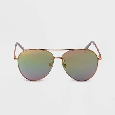 Women's Mirrored Aviator Sunglasses - A New Day™ Rose Gold 4 Women's Mirrored Aviator Sunglasses - A New Day™ Rose Gold - Image 2