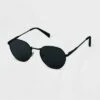 Women's Metal Round Sunglasses - A New Day™ Black