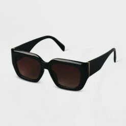 Women's Plastic Angular Square Sunglasses - A New Day™ Black