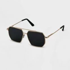 Women's Metal Geo Aviator Sunglasses - A New Day™ Gold