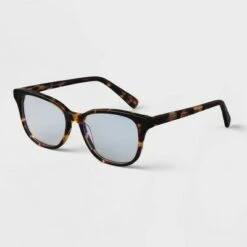 Women's Tortoise Print Square Blue Light Filtering Acetate Glasses - A New Day™ Brown