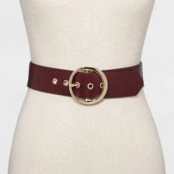 Women's Round Buckle Belt - A New Day™ Burgundy