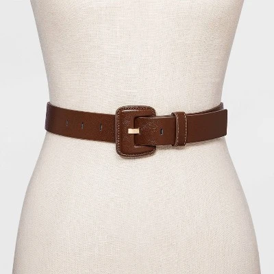 Women's Covered Buckle Belt with Flat Prong - A New Day™ Brown 3 Women's Covered Buckle Belt with Flat Prong - A New Day™ Brown