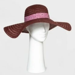 Women's Wide Brim Straw Hat - A New Day™ Burgundy