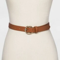 Women's Round Buckle Belt - A New Day™ Papaya