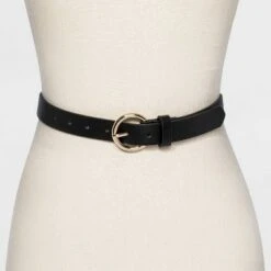 Women's Round Buckle Belt - A New Day™ Black