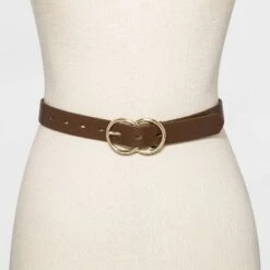 Women's Double Buckle Belt - A New Day™ Brown