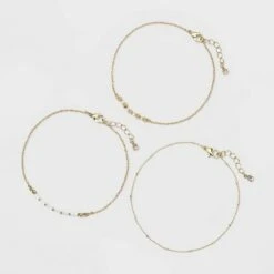 Natural Beads and Discs Anklet Set 3pc - A New Day™ Gold