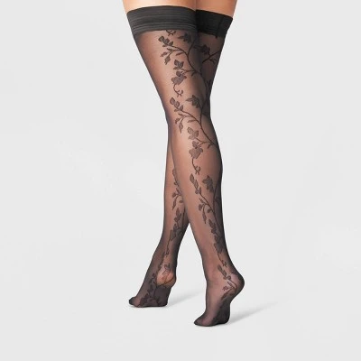 Women's Back Floral Sheer Thigh Highs - A New Day™ Black 6 Women's Back Floral Sheer Thigh Highs - A New Day™ Black - Image 4