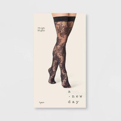 Women's Sheer Rose Thigh Highs - A New Day™ Black 3 Women's Sheer Rose Thigh Highs - A New Day™ Black