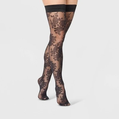 Women's Sheer Rose Thigh Highs - A New Day™ Black 6 Women's Sheer Rose Thigh Highs - A New Day™ Black - Image 4