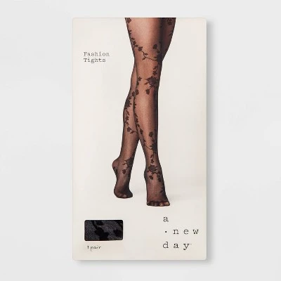 Women's Viney Floral Tights - A New Day™ Honey Beige/black 3 Women's Viney Floral Tights - A New Day™ Honey Beige/black