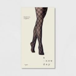 Women's Bias Plaid Tights - A New Day™ Black