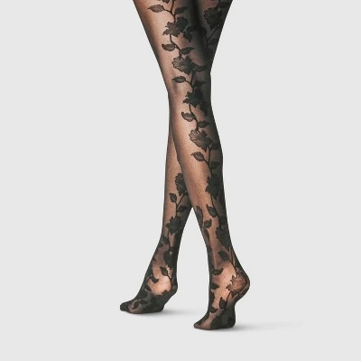 Women's Floral Back Tights - A New Day Black 8 Women's Floral Back Tights - A New Day Black - Image 6