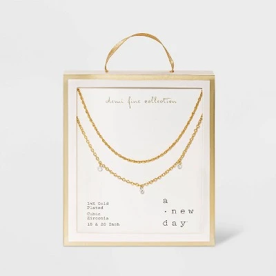 14K Gold Plated Pierced Cubic Zirconia Duo Necklace - A New Day™ 5 14K Gold Plated Pierced Cubic Zirconia Duo Necklace - A New Day™ - Image 3