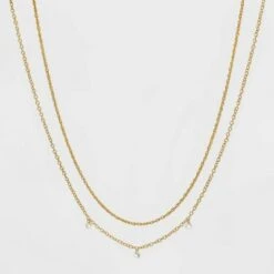 14K Gold Plated Pierced Cubic Zirconia Duo Necklace - A New Day™ 9 14K Gold Plated Pierced Cubic Zirconia Duo Necklace - A New Day™ -A New Day popular shop unnamed file 2866
