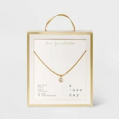 14K Gold Plated Cubic Zirconia Herringbone Bezel Chain Necklace - A New Day™ -A New Day popular shop unnamed file 2877