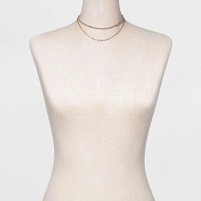 Two Row Rhinestone Chain Necklace - A New Day™ Gold 3 Two Row Rhinestone Chain Necklace - A New Day™ Gold