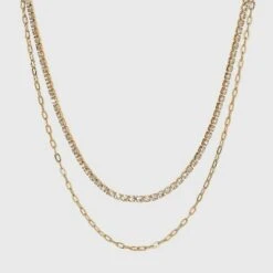 Two Row Rhinestone Chain Necklace - A New Day™ Gold 7 Two Row Rhinestone Chain Necklace - A New Day™ Gold -A New Day popular shop unnamed file 2896