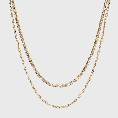 Two Row Rhinestone Chain Necklace - A New Day™ Gold 5 Two Row Rhinestone Chain Necklace - A New Day™ Gold - Image 3
