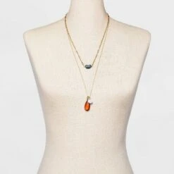 Multi Resin Beads Multi Strand Necklace Set 3pc - A New Day™ Gold