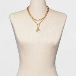 Organic Shape Pendant 20" Layered Necklace - A New Day™ Gold