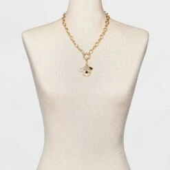 Medallion Charm Cluster Chain Necklace - A New Day™ Black