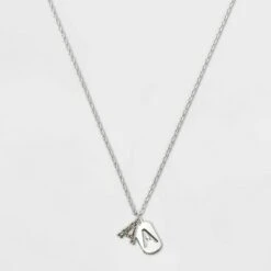 Crystal Sterling Plated Initial Tag Cut Out Pendant Necklace - A New Dayâ„¢ Metallic Silver
