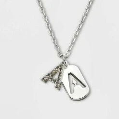 Crystal Sterling Plated Initial Tag Cut Out Pendant Necklace - A New Day™ Metallic Silver -A New Day popular shop unnamed file 2950