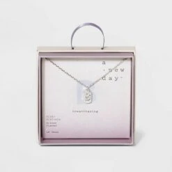 Crystal Sterling Plated Initial Tag Cut Out Pendant Necklace - A New Day™ Metallic Silver -A New Day popular shop unnamed file 2952