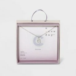 Crystal Sterling Plated Initial Tag Cut Out Pendant Necklace - A New Day™ Metallic Silver -A New Day popular shop unnamed file 2953