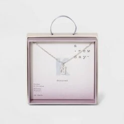 Crystal Sterling Plated Initial Tag Cut Out Pendant Necklace - A New Day™ Metallic Silver -A New Day popular shop unnamed file 2961