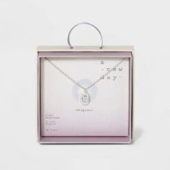 Crystal Sterling Plated Initial Tag Cut Out Pendant Necklace - A New Day™ Metallic Silver -A New Day popular shop unnamed file 2965